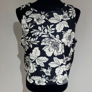 Old Navy Women's Floral Linen Blend Sleeveless Top Large Black White Summer